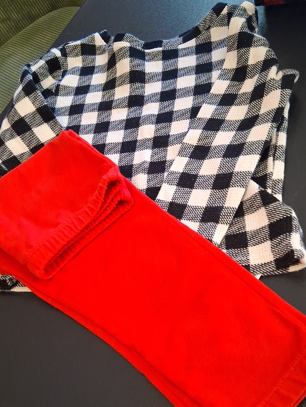 Old Navy Black & White Check Sweater with Red Accent Legging